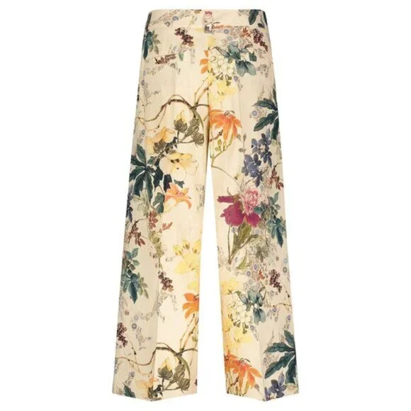 EUC Seductive Pants cream beige floral print wide leg linen blend culottes, 36